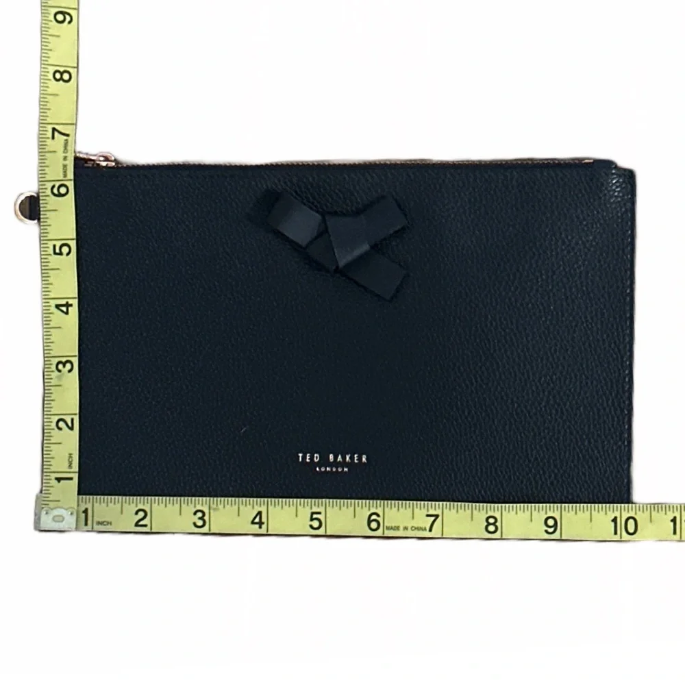 Ted Baker London Black Pebbled Leather Bow Clutch Cosmetic Bag NWOT